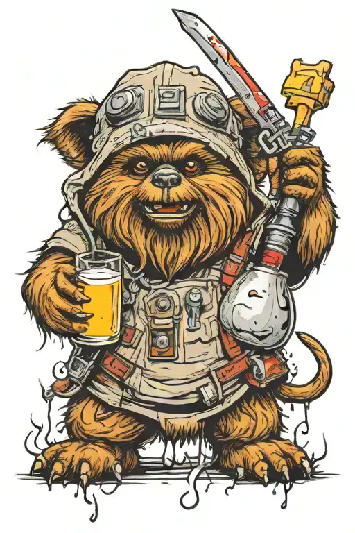 an ewok holding a Molotov cocktail tattoo design idea