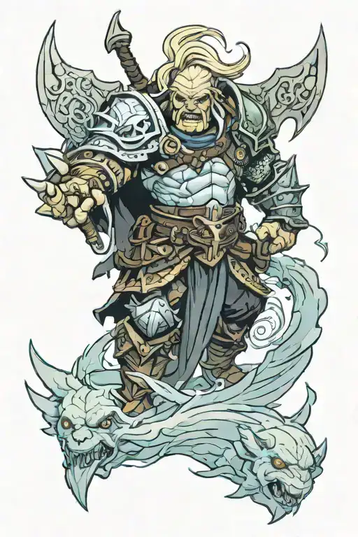 The leader of the orcs on one side of the river and the paladin on the othe tattoo design idea