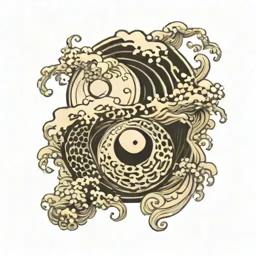 ying and yang symbol ocean waves black and white tattoo design idea