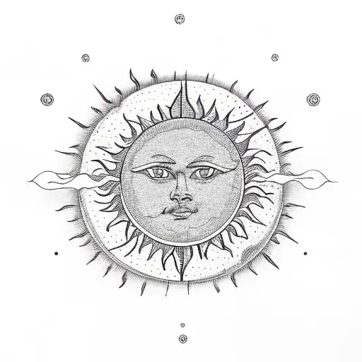 masculine sun  with here comes the sun in writing tattoo design idea