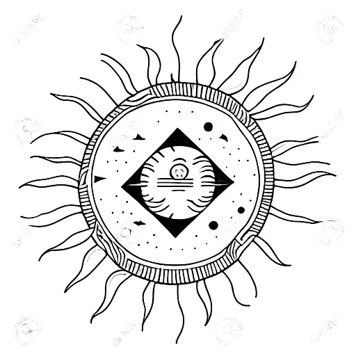 masculine sun  with here comes the sun in writing tattoo design idea