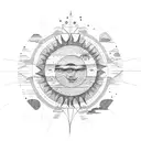 masculine sun  with here comes the sun in writing tattoo design idea