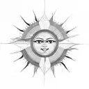 masculine sun  with here comes the sun in writing tattoo design idea