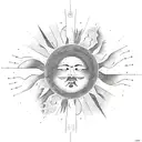 masculine sun  with here comes the sun in writing tattoo design idea