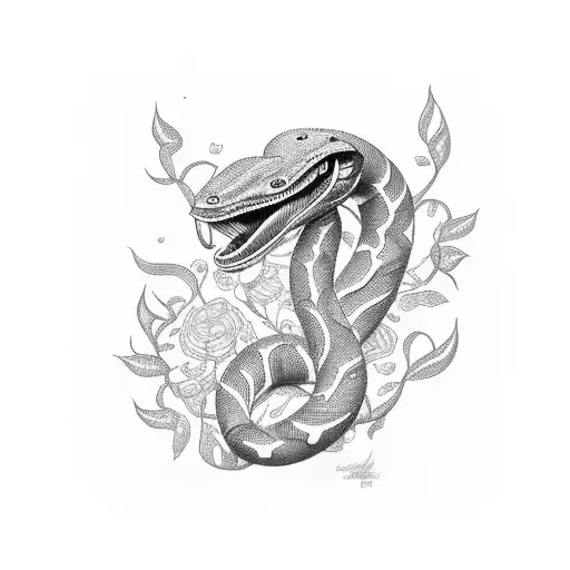 cobra with flower tattoo design idea