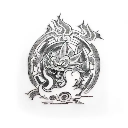 A tattoo with 3 distinguished characters: Link from Zelda, Guts from Berserk and Goku from Dragon ball tattoo design idea