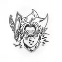 A tattoo with distinguished characters: Link from Zelda, Guts from Berserk and Goku from Dragon ball tattoo design idea
