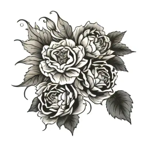 rose, poppy, chrysanthemum, paperwhites tattoo design idea