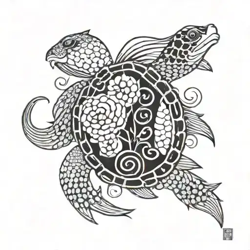 Turtle and Fish yin yang tattoo design idea