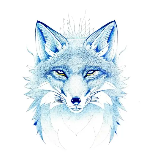 blue fox surrounded by water and lotus flowers tattoo design idea