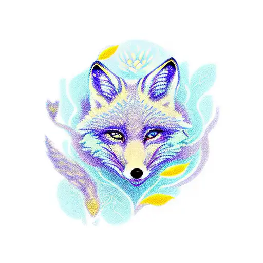 blue fox surrounded by water and lotus flowers tattoo design idea