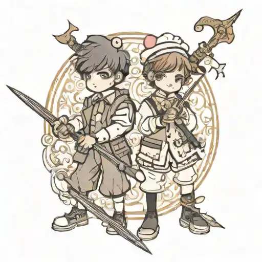 two boys in lolita fashion wielding crowbars tattoo design idea