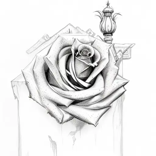 Roman pillar and rose tattoo design idea