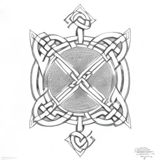 Thor's hammer Celtic knots old school line work tattoo design idea