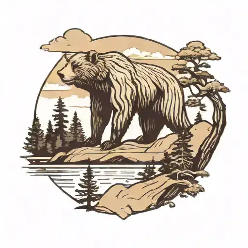 California Bear, Redwoods,  Golden gate bridge, Lake Tahoe's mountain, Lone cypress tattoo design idea