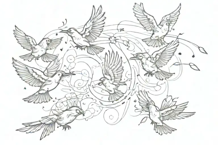 five birds flying towards tattoo design idea
