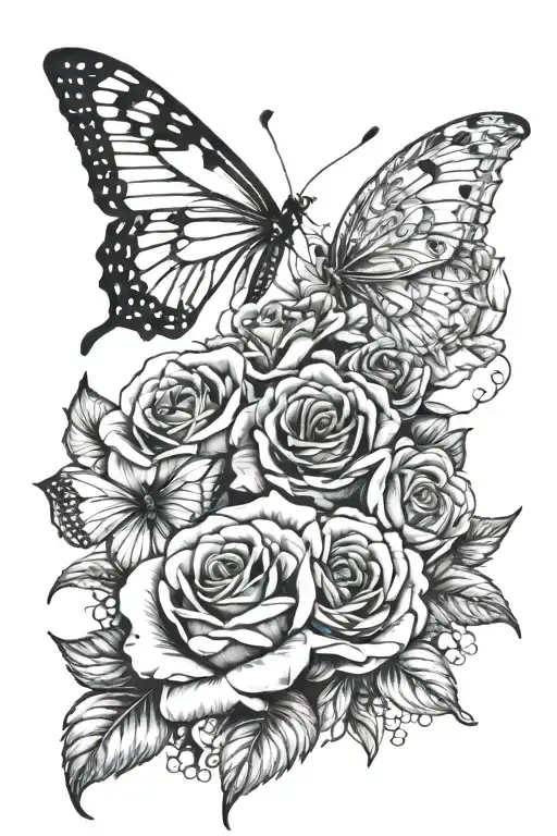 roses and flowers and butterfly sleeve tattoo tattoo design idea