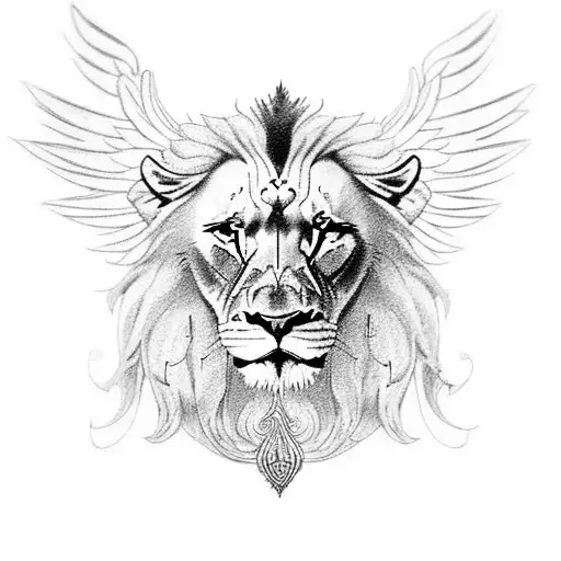 A majestic lion with intricate wings tattoo design idea