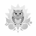 A serene owl sitting on a branch adorned with Egyptian hieroglyphs tattoo design idea