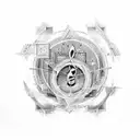 An ankh surrounded by a symphony of musical notes tattoo design idea