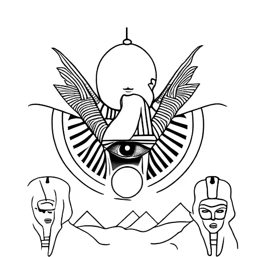 egyptian landscape with eye of hourus and ankh tattoo design idea