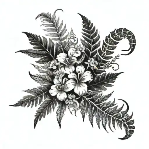 Fern, earthy, scorpion, flowers  tattoo design idea