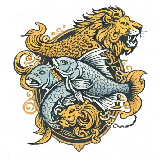 fish and lion zodiac signs tattoo design idea