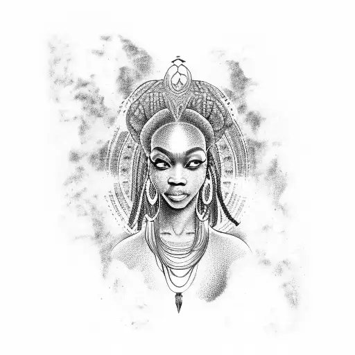 african goddess with locs reaching spiritual enlightenment  tattoo design idea