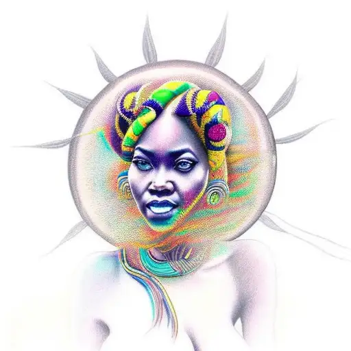 african goddess with locs reaching spiritual enlightenment  tattoo design idea