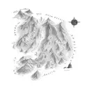 A detailed map of Middle-earth with iconic locations from Lord of the Rings and The Hobbit tattoo design idea