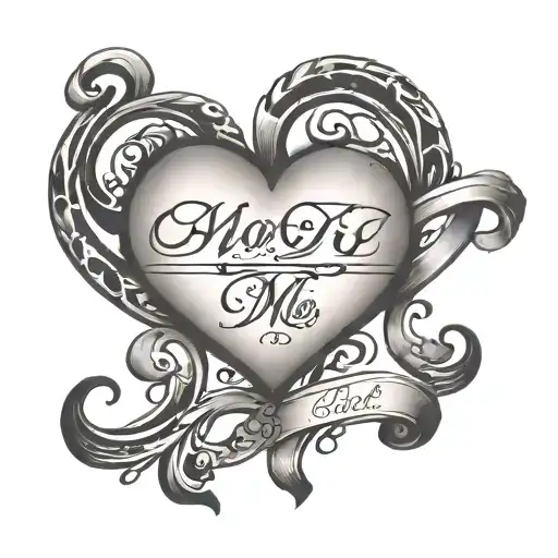 2 names written to make heart shape with no outline tattoo design idea