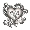 2 names written to make heart shape with no outline tattoo design idea