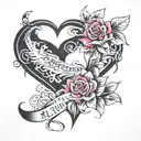 2 names written to make heart shape with no outline tattoo design idea