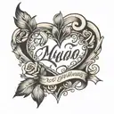 2 names written to make heart shape with no outline tattoo design idea