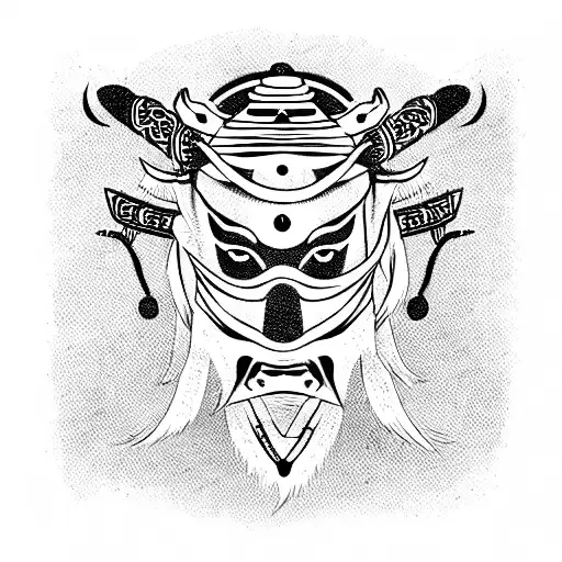 samurai in kitsune mask tattoo design idea