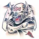 samurai in akuma mask tattoo design idea