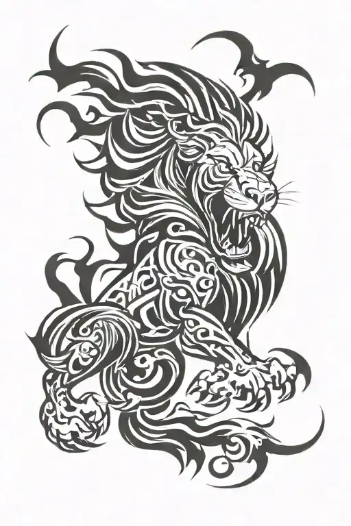 fire lion roaring tattoo design idea
