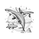 Mountains and orca  tattoo design idea