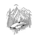 Mountains and orca  tattoo design idea