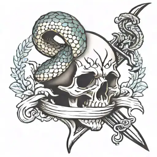 snake skull sword tattoo design idea