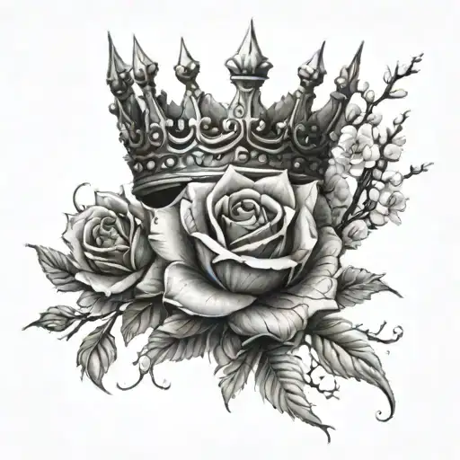 thorns and roses with a crown at the tip with cherry blossoms tattoo design idea