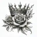 thorns and roses with a crown at the tip with cherry blossoms tattoo design idea