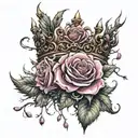 thorns and roses with a crown at the tip with cherry blossoms tattoo design idea