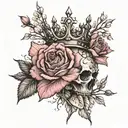 thorns and roses with a crown at the tip with cherry blossoms tattoo design idea