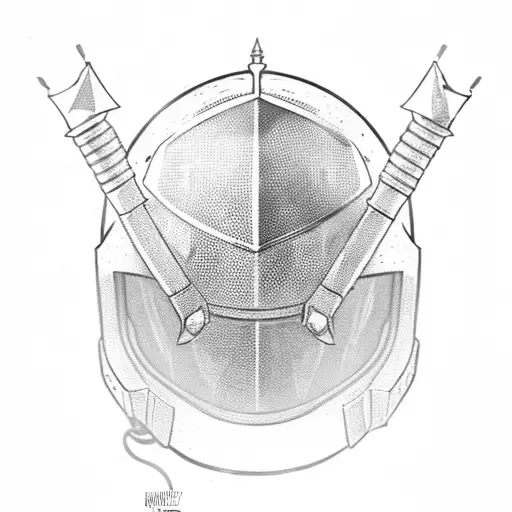 A knight in shining armor with a motorcycle helmet, holding a lance tattoo design idea