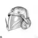 A knight in shining armor with a motorcycle helmet, holding a lance tattoo design idea