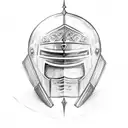 A knight in shining armor with a motorcycle helmet, holding a lance tattoo design idea