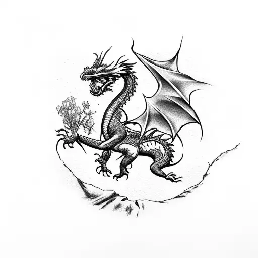 kintsugi dragon with wisteria flowers tattoo design idea