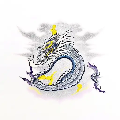 kintsugi dragon with wisteria flowers tattoo design idea