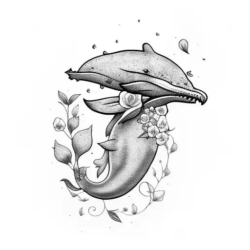 vertical whale with flowers tattoo design idea